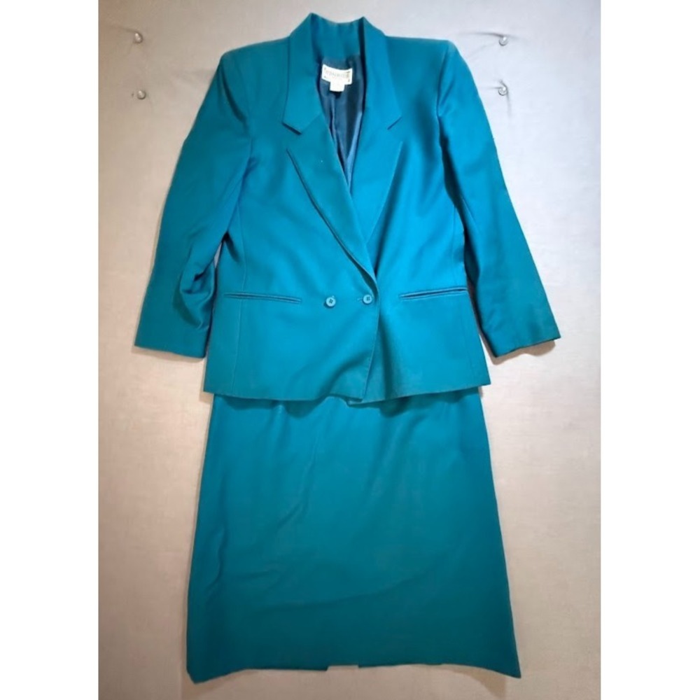 Bankers Club Petites Blazer Suit With Skirt‎ Set Women 8 Blue Formal Career.